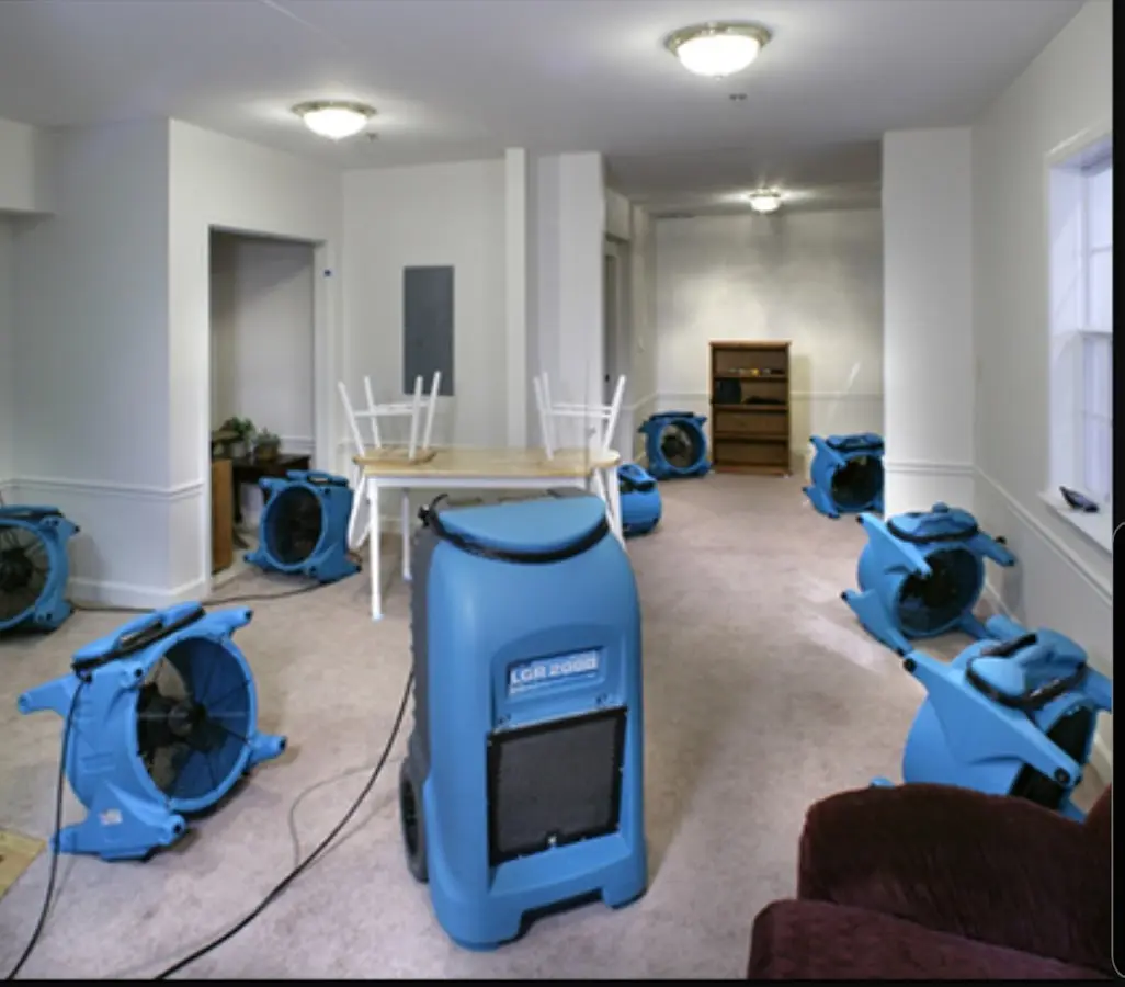 Air movers and dehumidifier setup for Water Extraction & Removal in Southeast